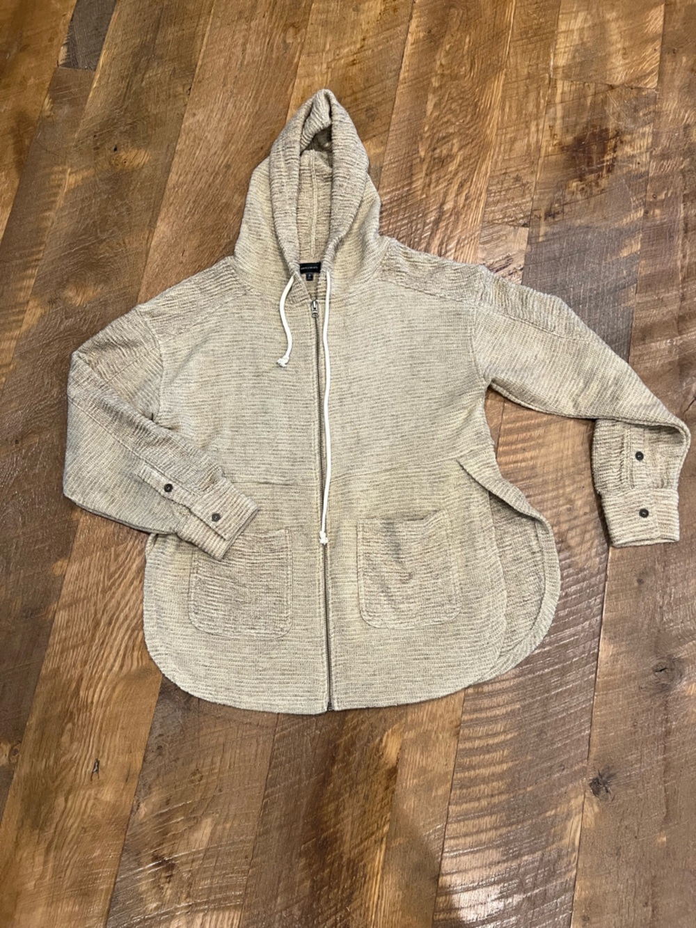 Cozy Zip-Up Hooded Knit Jacket in Oatmeal Cream/Yellow